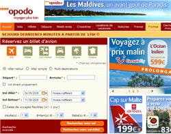 sur le site d'opodo, le panier moyen est en baisse de 10 % pour les forfaits