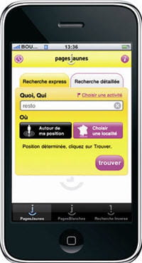 page d'accueil de l'application iphone de pagesjaunes 