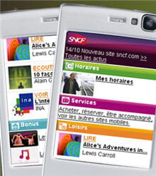 captures d'écran du site mobile sncf.mobi.
