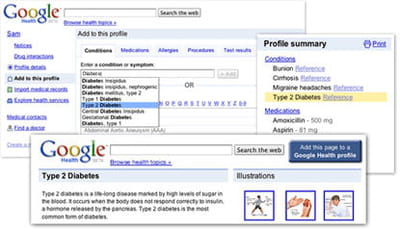 captures d'écran de google health