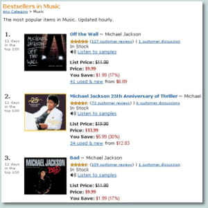 capture d'écran du site amazon.com le 6 juillet 2009.
