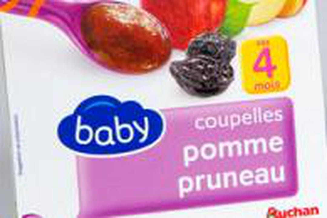 Les compotes de pruneau baby d'Auchan fabriquées par Materne