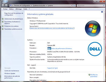 les informations systèmes sous windows 7.