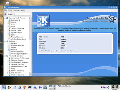 le centre de contrôle sous knoppix