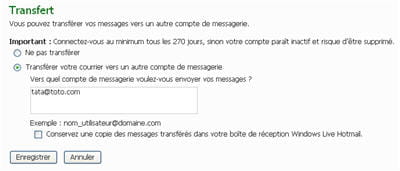 l'option transfert des informations sur hotmail. 