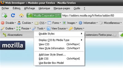 copie d'écran de webdeveloper toolbar