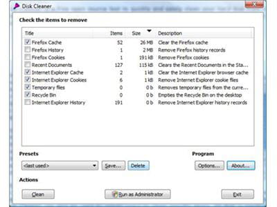 l'interface du logiciel disk cleaner