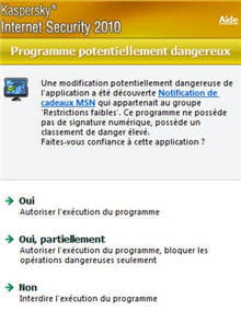 une alerte du très réactif firewall de kaspersky