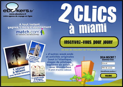 exemple de jeu concours à instant gagnant : le jeu '2 clics à miami' de