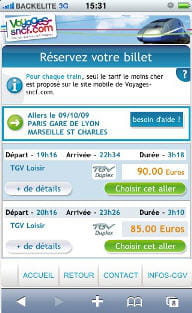 site mobile de voyages-sncf 