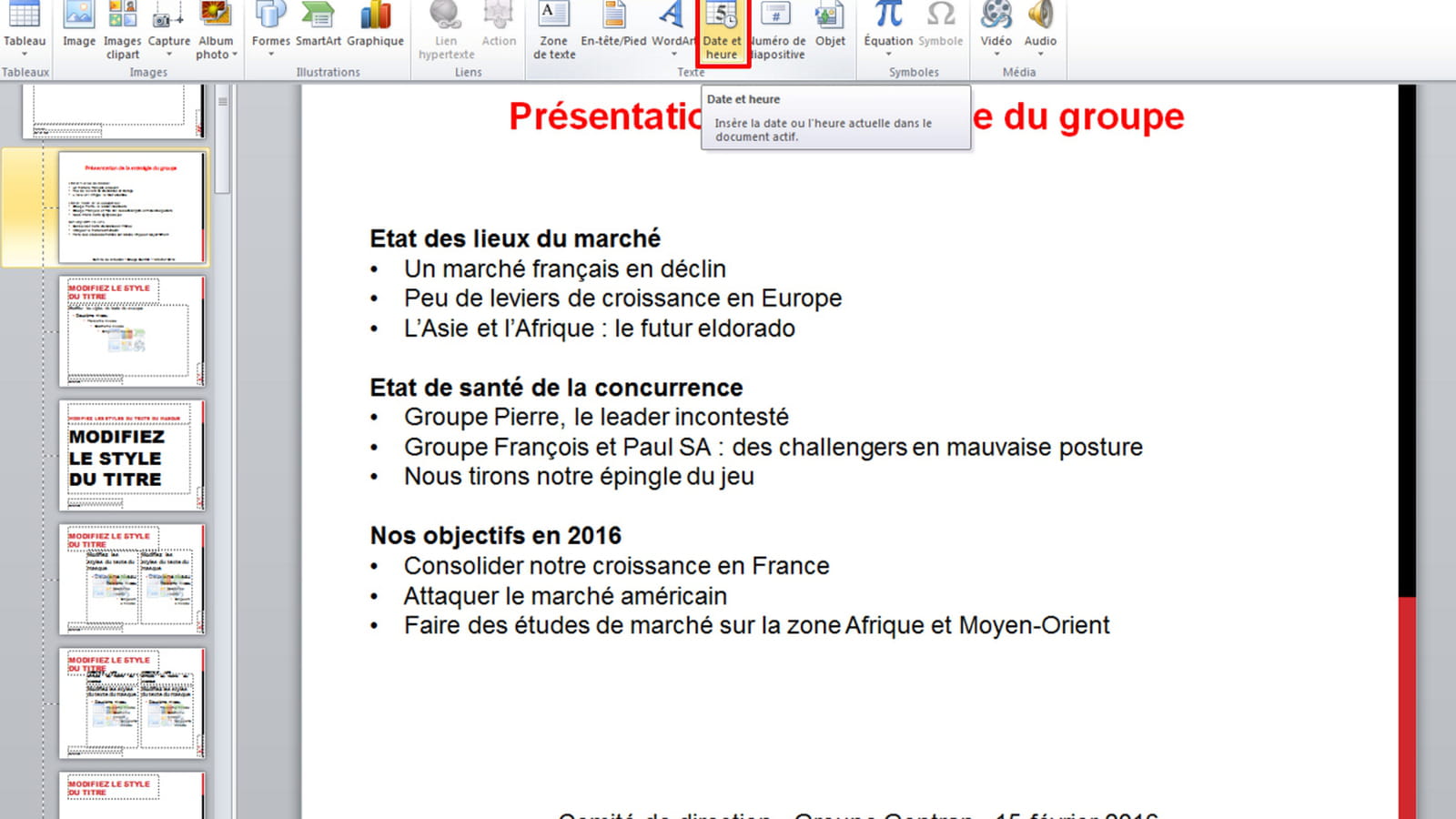Insérer la date et l'heure