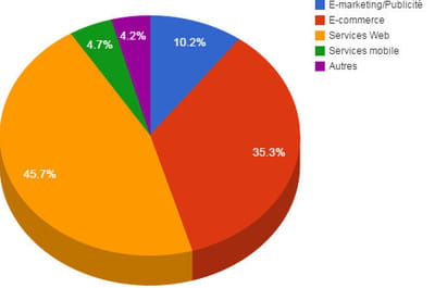 répartition des montants investis dans le web français par secteur en 2014.