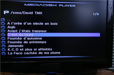 on navigue entre les albums grâce aux flèches haut et bas de la télécommande