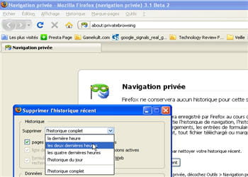 le mode de navigation privée est accessible via l'onglet outils de firefox.