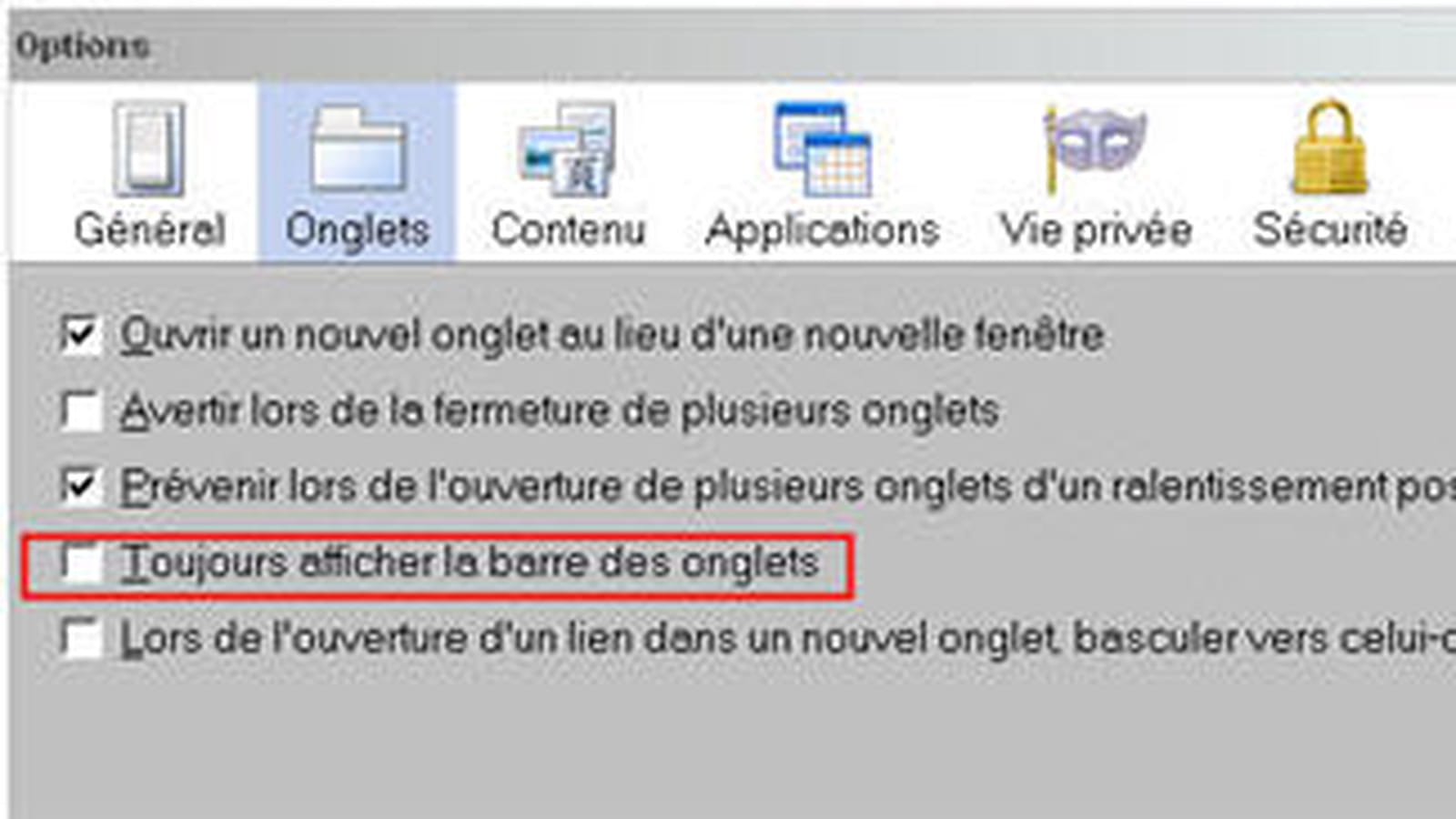 La barre d'onglet