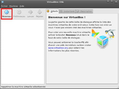 écran principal virtualbox 