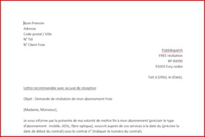 R&eacute;siliation Free&nbsp;: notre mod&egrave;le de lettre