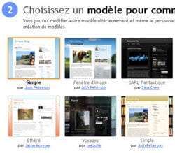 capture d'écran des modèles disponibles à la création d'un blog.
