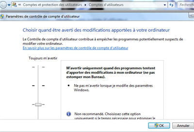 personnaliser l'uac pour limiter les messages d'alerte, une des plaies de vista
