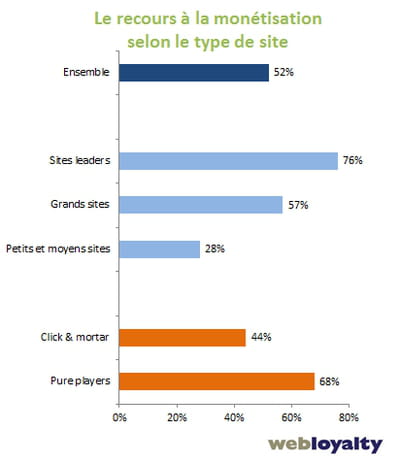 recours à la monétisation selon le type de site marchand