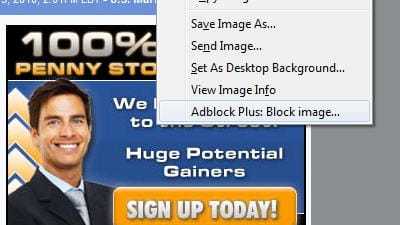 copie d'écran de l'extension adblock plus
