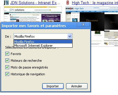 import de données sous google chrome