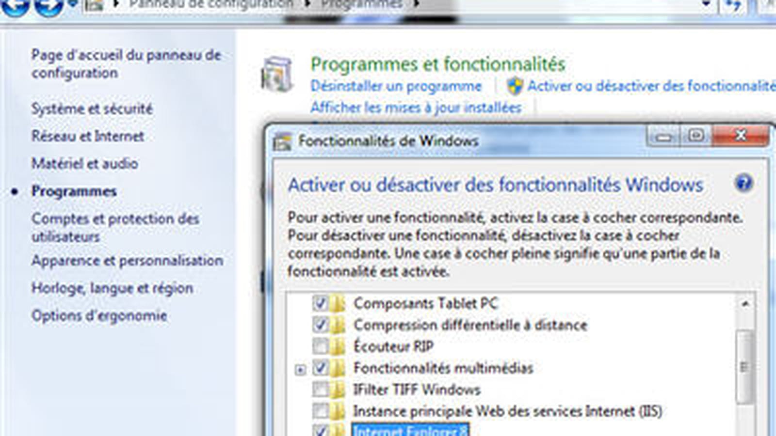 Désactiver IE8