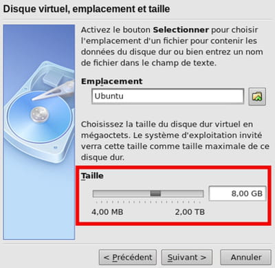 taille du disque dur virtuel - virtualbox