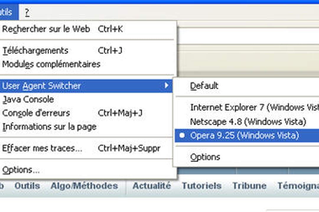 User Agent Switcher dans la peau d'un moteur