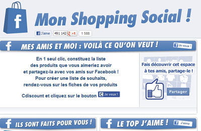 'mon shopping social' de cdiscount propose un bouton 'je veux' ici expliqué