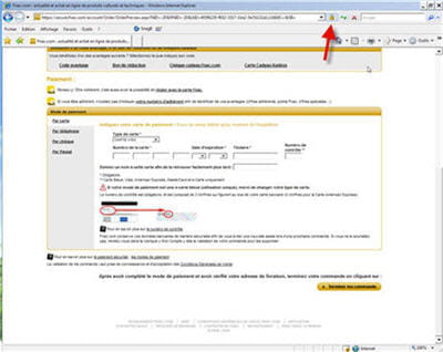 le cadenas est situé à droite de la barre d'adresse sous ie