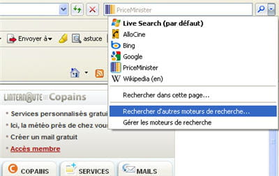 vous aurez le choix de plusieurs moteurs de recherches dans ie8.