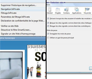 les options de sécurité accessibles à l'utilisateur : internet explorer 9 à