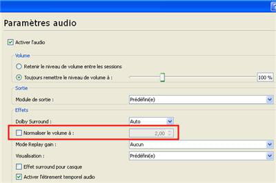 l'option de normalisation du volume sous vlc