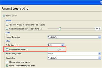 l'option de normalisation du volume sous vlc 