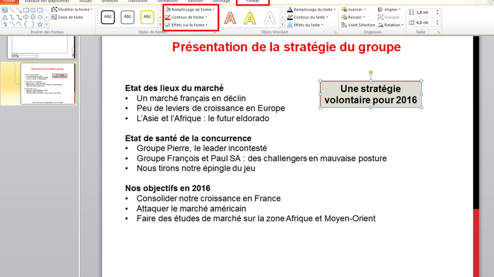 Mise en forme zone de texte
