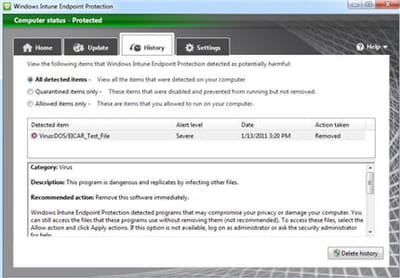 le service de détection des malwares de windows intune