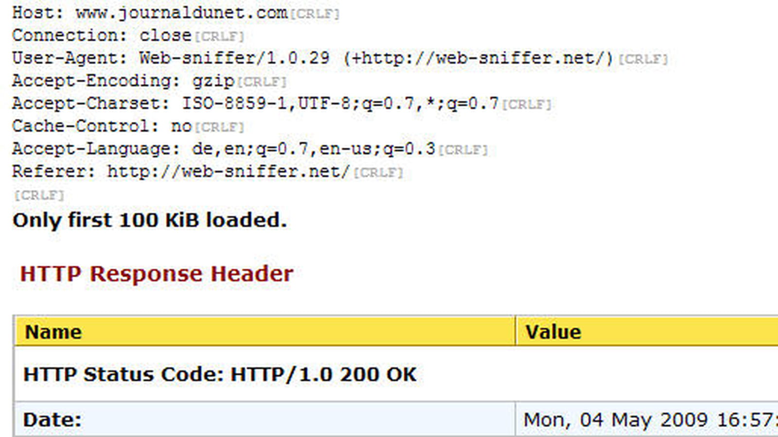 Web sniffer