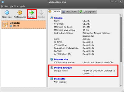 lancer la machine virtuelle - virtualbox