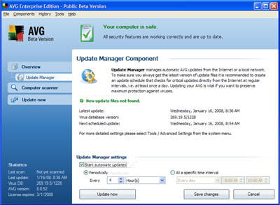 l'interface du logiciel antivirus avg