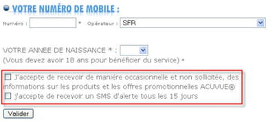 exemple d'un opt-in commercial couplé à un service à valeur ajoutée
