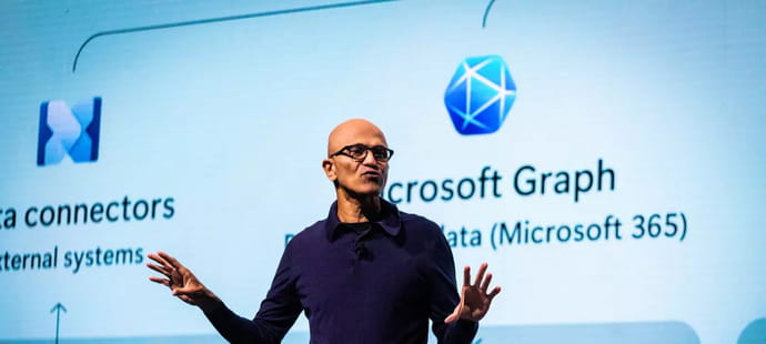 A Paris, Satya Nadella pr&eacute;sente la nouvelle strat&eacute;gie de Microsoft ax&eacute;e sur l'IA