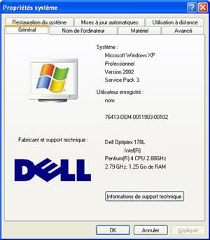 les informations systèmes de windows.