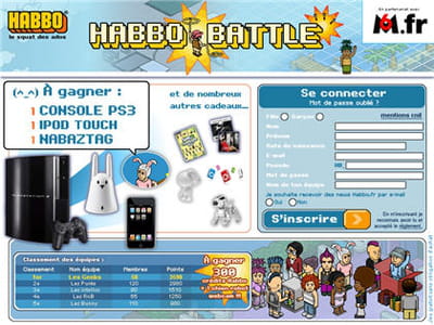 exemple de lots en rapport avec la cible : habbo offre des consoles de jeux et