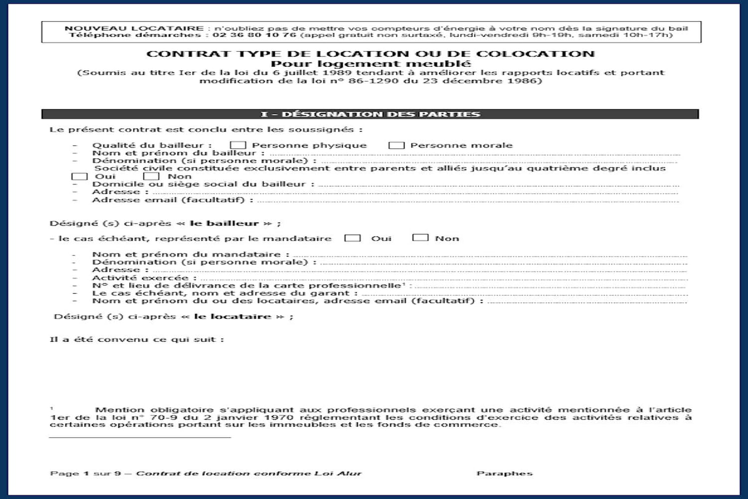 Contrat de location  modèle Word, PDF, gratuit et conforme Alur à