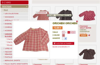option quiclook permettant de visualiser le produit sans entrer dans sa fiche