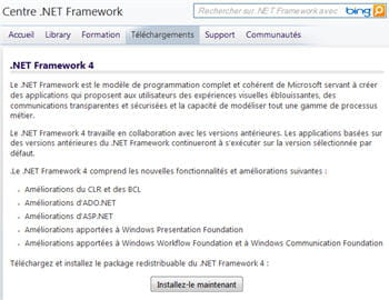 copie d'écran de la page de téléchargement officielle du framework .net.