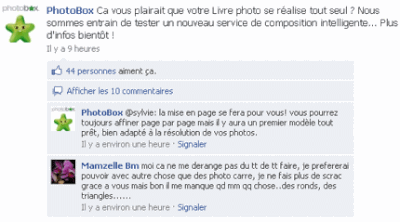 un échange classique sur la page facebook de photobox 