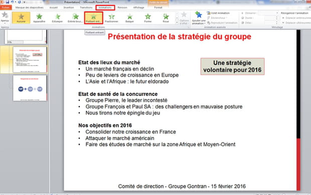 Installer des animations dans les slides