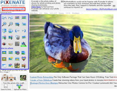 en rouge : pour uploader sa photo, en bleu, les outils d'éditions. sous ceux-ci
